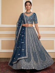 Elegant Blue Sequins Embroidered Net Party Wear Lehenga Choli
