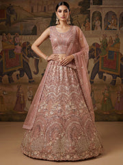 Beautiful Pink Embroidered Net Reception Wear Lehenga Choli