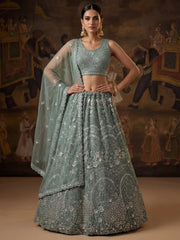 Dazzling Green Embroidered Net Wedding Wear Lehenga Choli