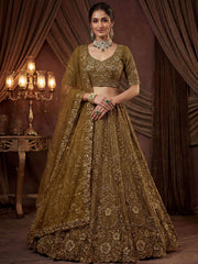 Captivating Green Embroidered Net Wedding Wear Lehenga Choli