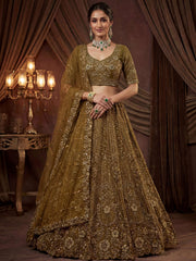 Captivating Green Embroidered Net Wedding Wear Lehenga Choli
