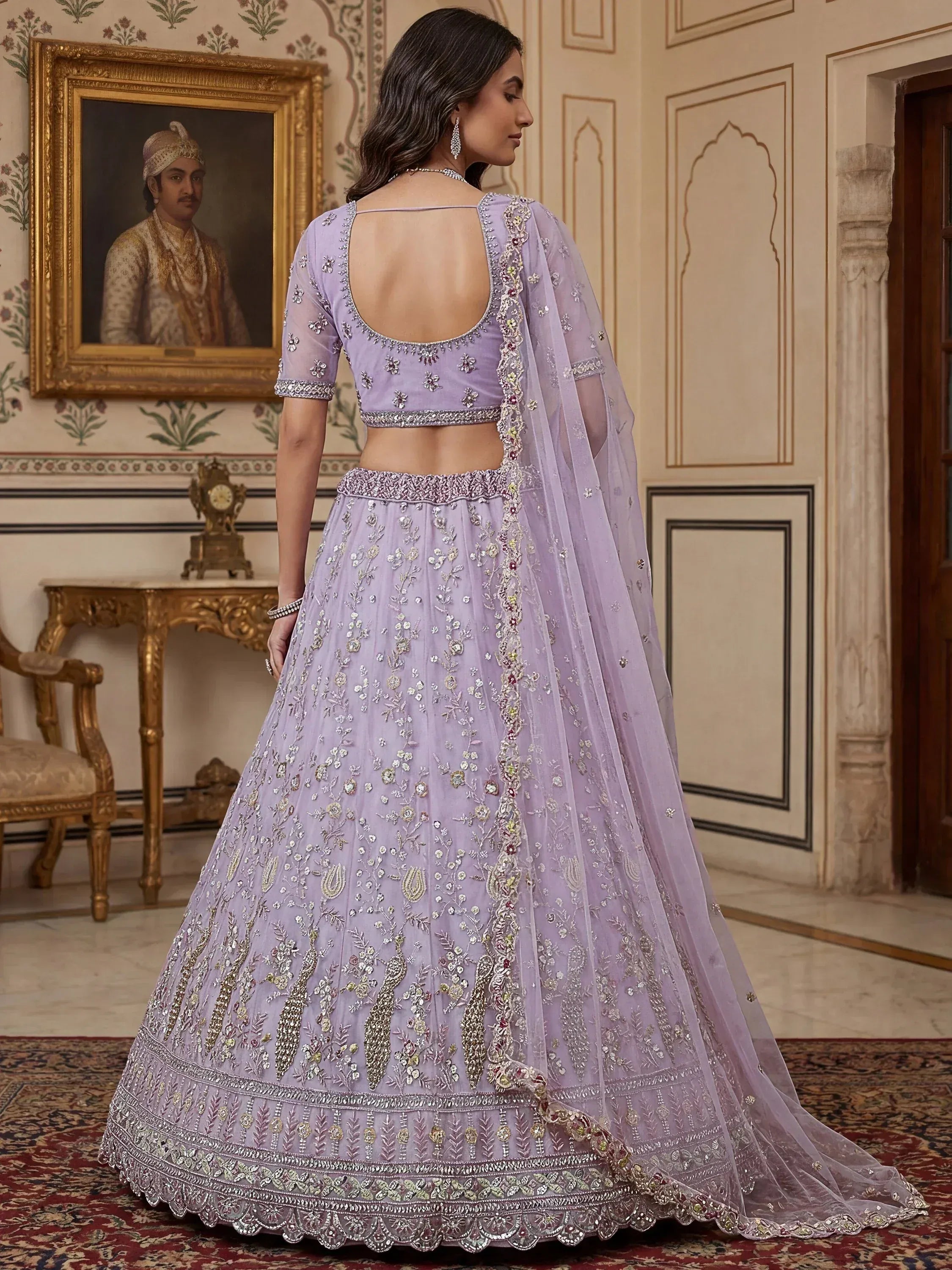Gorgeous Lavender Embroidered Net Engagement Wear Lehenga Choli