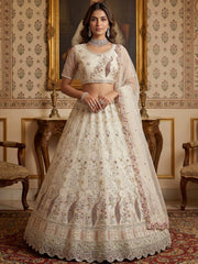 Sparkling Off-White Embroidered Net Bridesmaid Wear Lehenga Choli