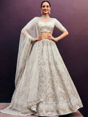 Amazing Off-White Dori Work Net Engagement Wear Lehenga Choli