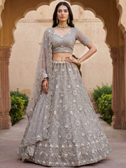 Beautiful Grey Embroidered Net Engagement Wear Lehenga Choli