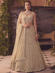 Amazing Beige Embroidered Net Wedding Wear Lehenga Choli