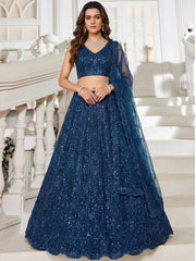 Beautiful Blue Beads Work Net Cocktail Party Wear Lehenga Choli