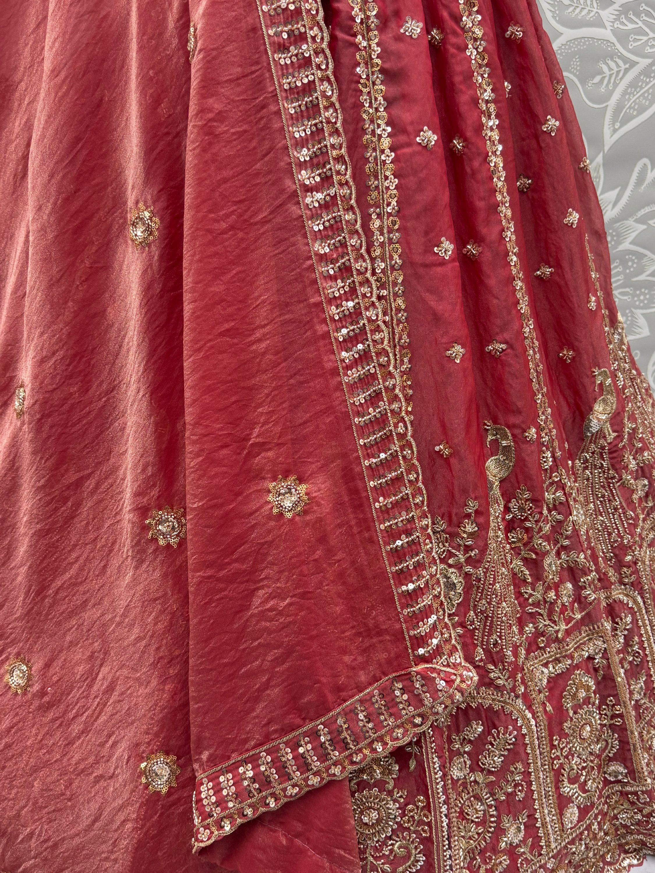 Glorious Dusty Pink Hand Work Silk Engagement Wear Lehenga Choli