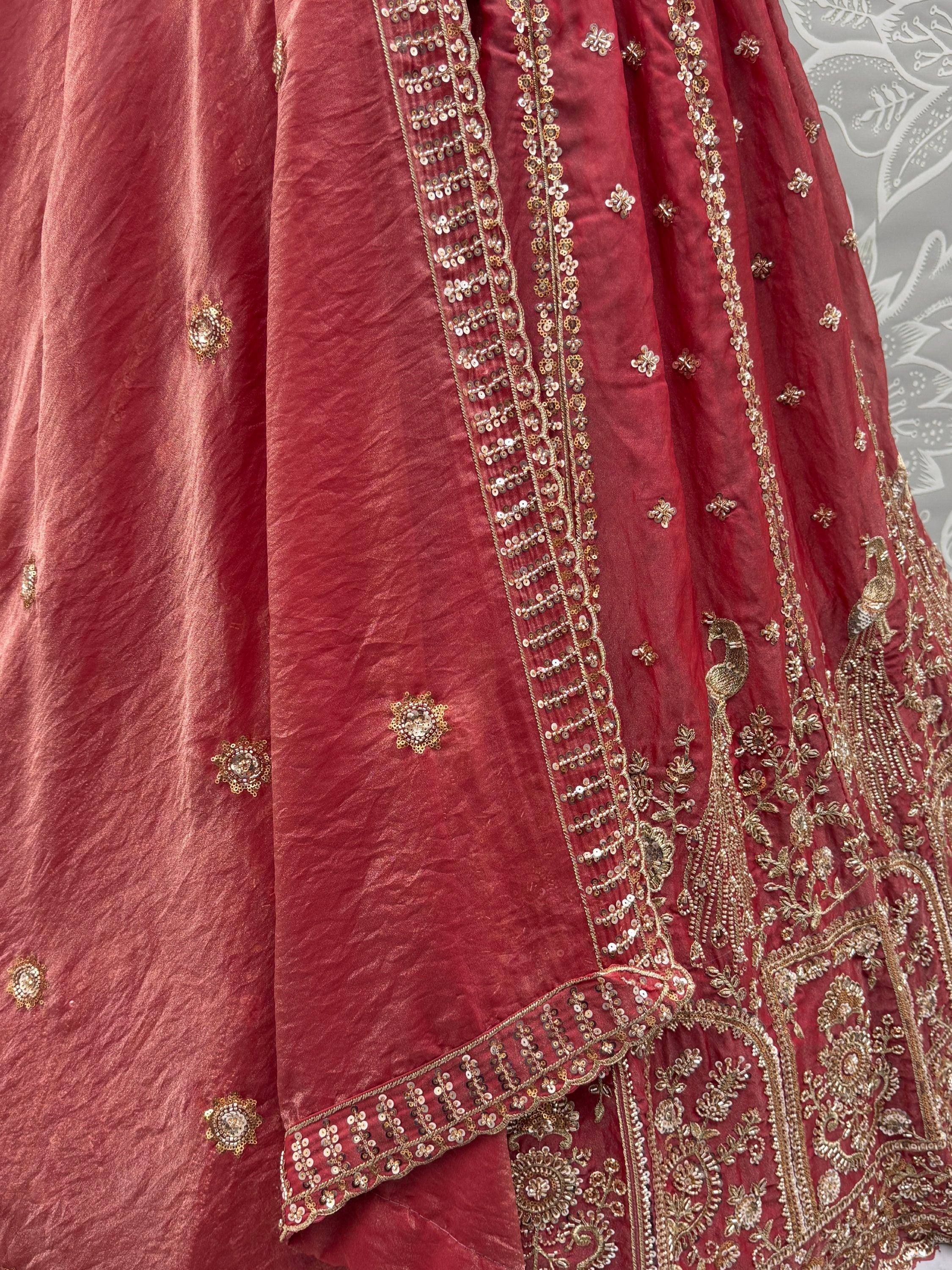 Glorious Dusty Pink Hand Work Silk Engagement Wear Lehenga Choli