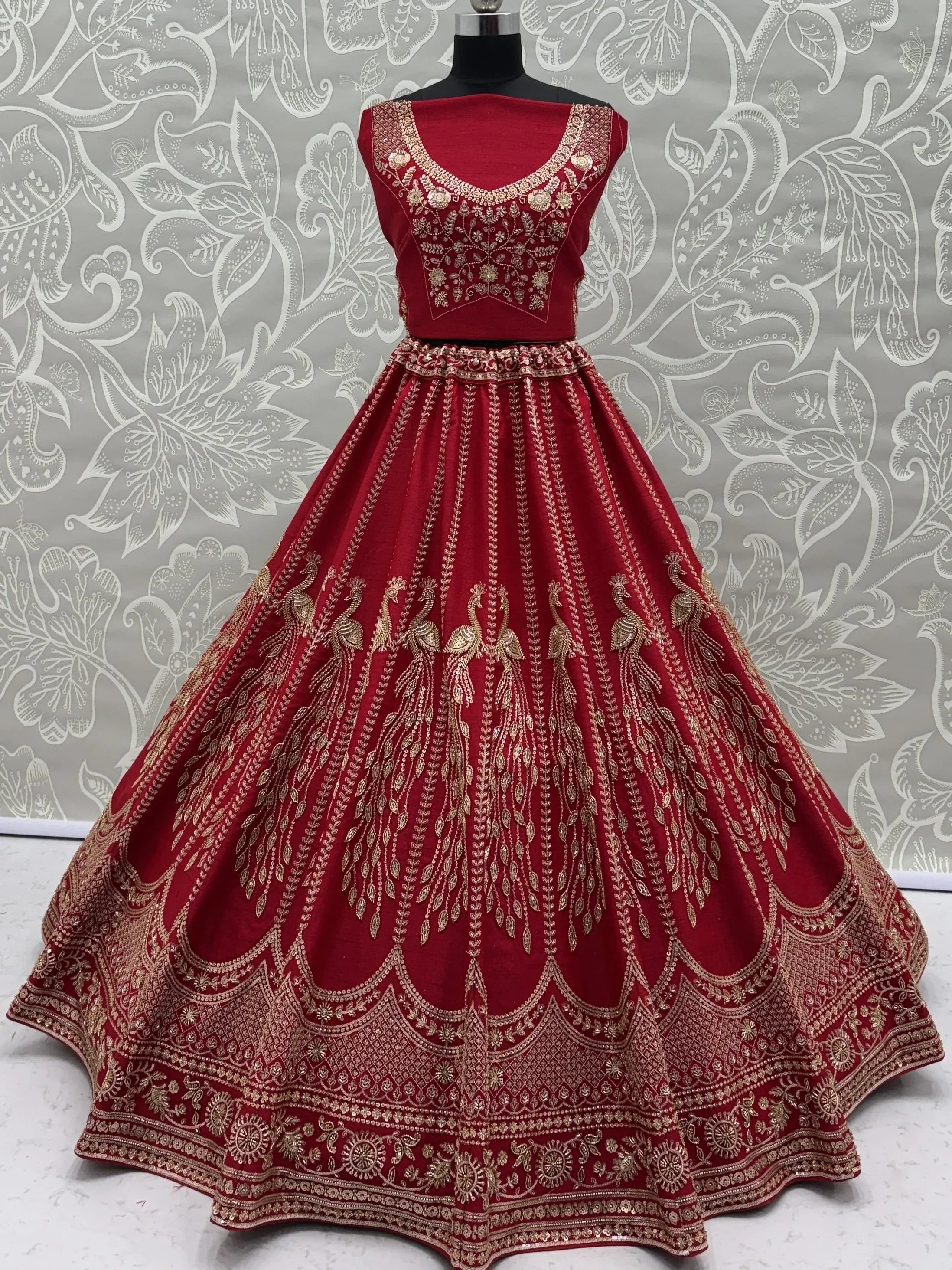 Rich Red Multi Thread Work Bridal Lehenga Choli With Double Dupatta