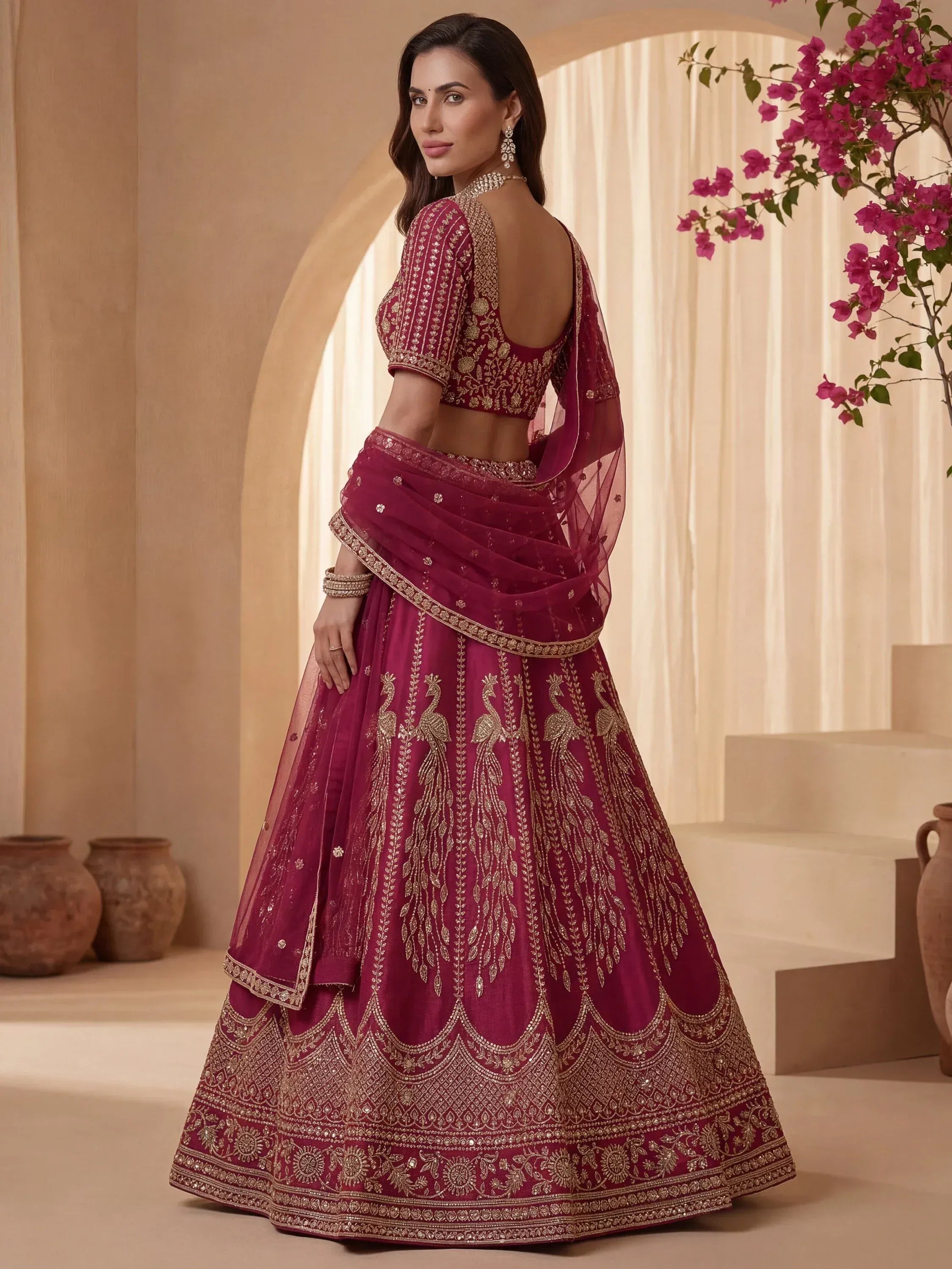 Timeless Pink Dori Work Silk Bridal Lehenga Choli With Double Dupatta