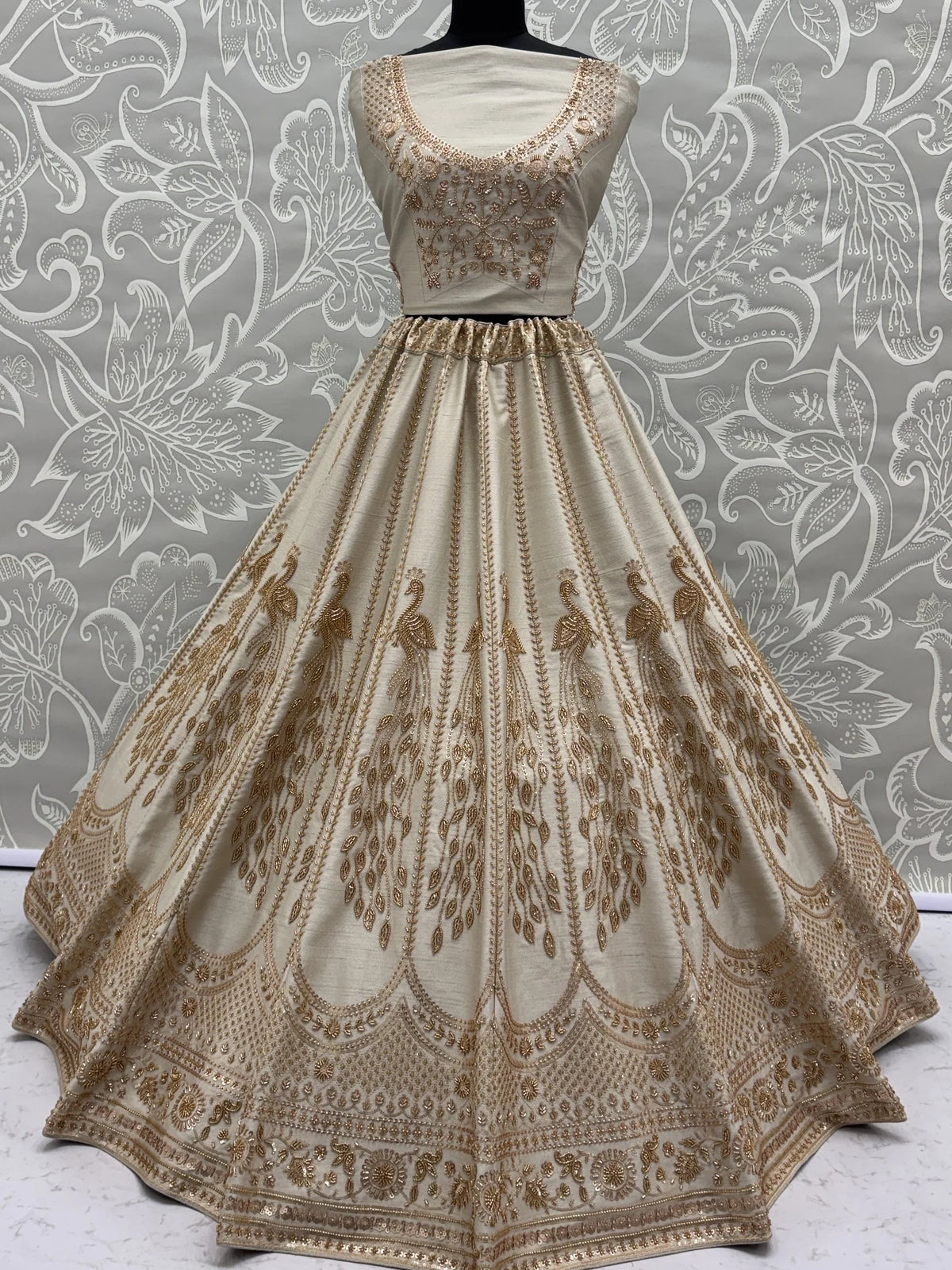 Radiant Off-White Sequins Silk Bridal Lehenga Choli With Double Dupatta