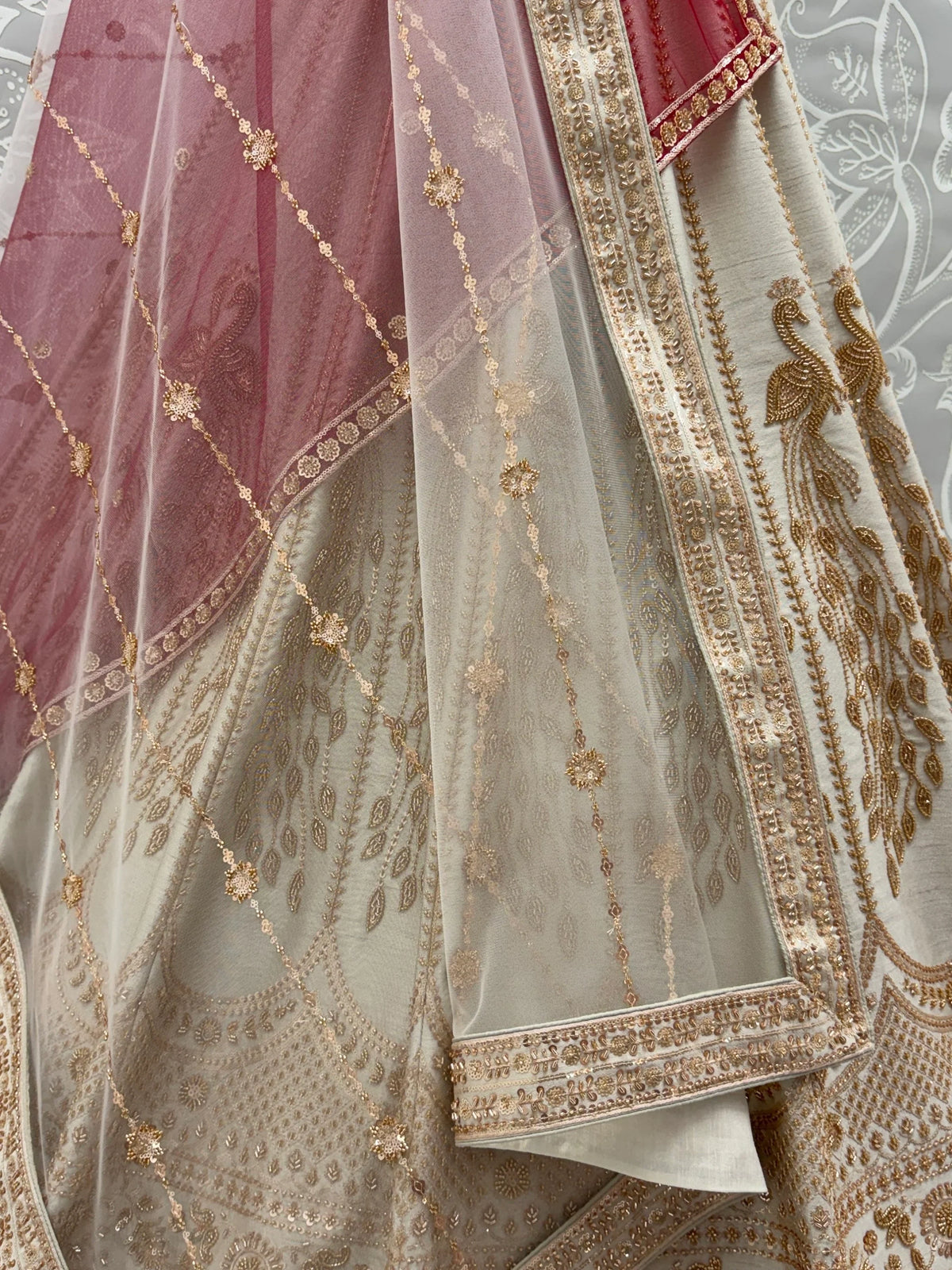 Radiant Off-White Sequins Silk Bridal Lehenga Choli With Double Dupatta