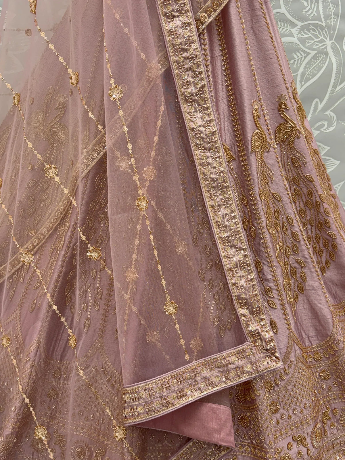 Dazzling Mauve Zari Work Silk Bridal Lehenga Choli With Double Dupatta