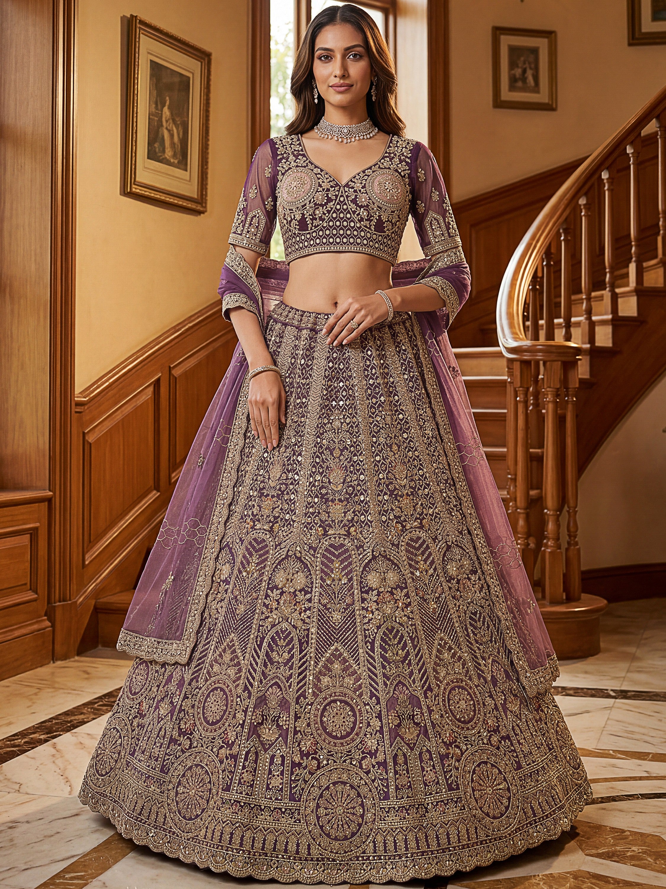 Adorable Purple Sequins Net Bridesmaid Lehenga Choli With Dupatta