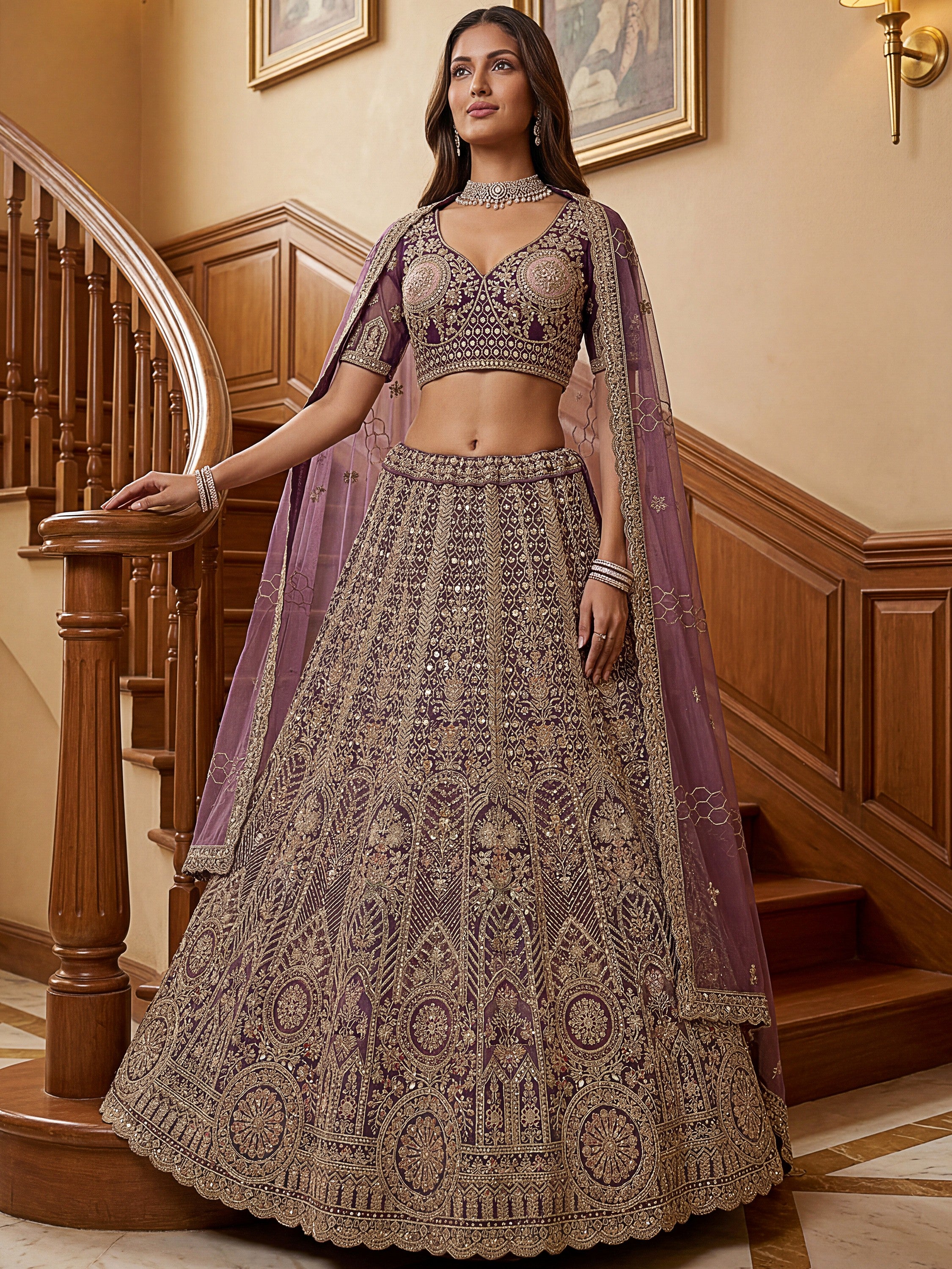 Adorable Purple Sequins Net Bridesmaid Lehenga Choli With Dupatta
