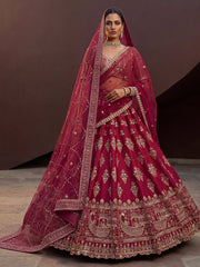Classy Pink Sequins Silk Bridal Lehenga Choli With Double Dupatta