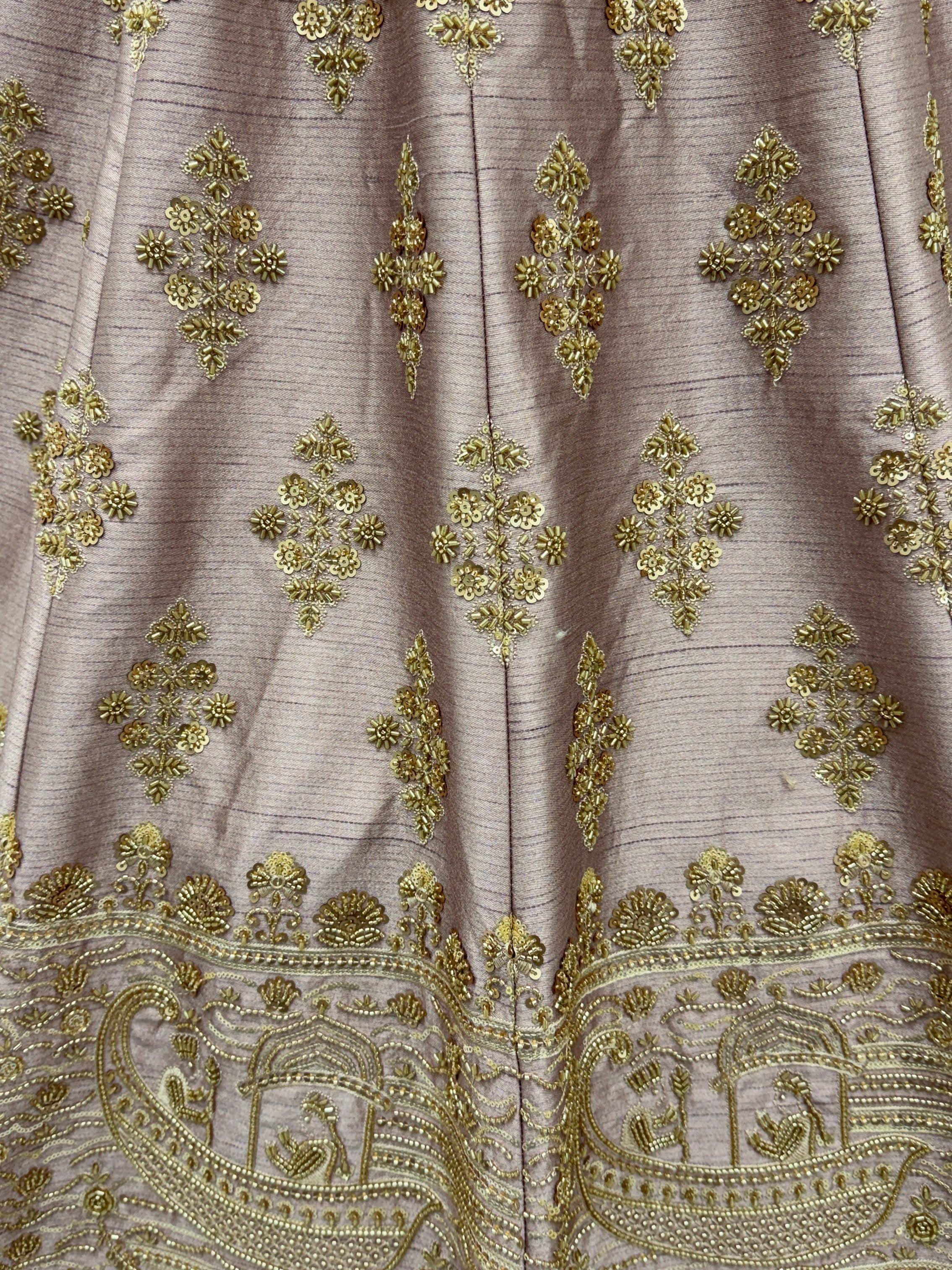 Lavish Beige Zari Work Silk Bridal Lehenga Choli With Double Dupatta