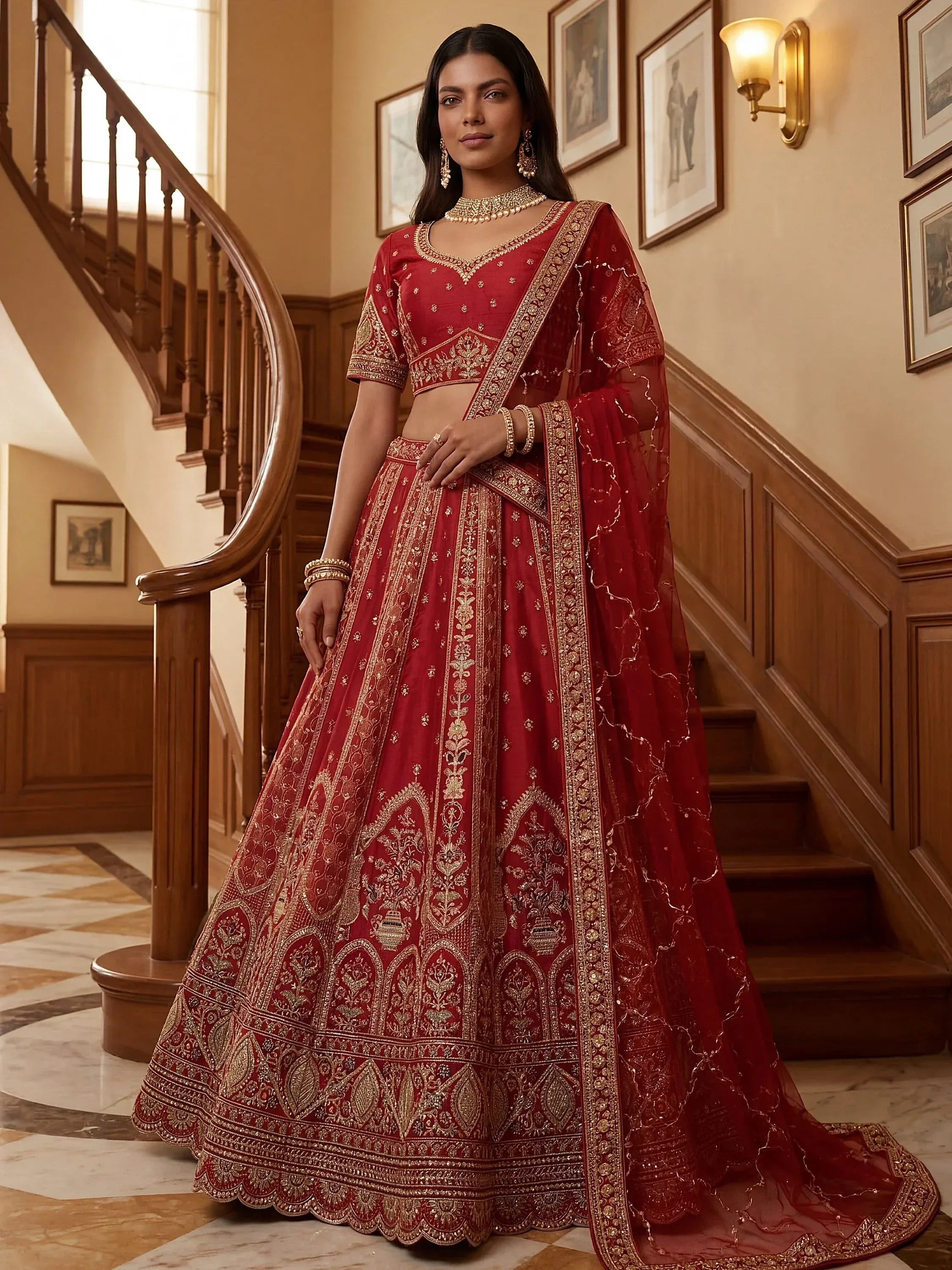 Ravishing Red Zari Embroidery Silk Bridal Lehenga Choli With Double Dupatta