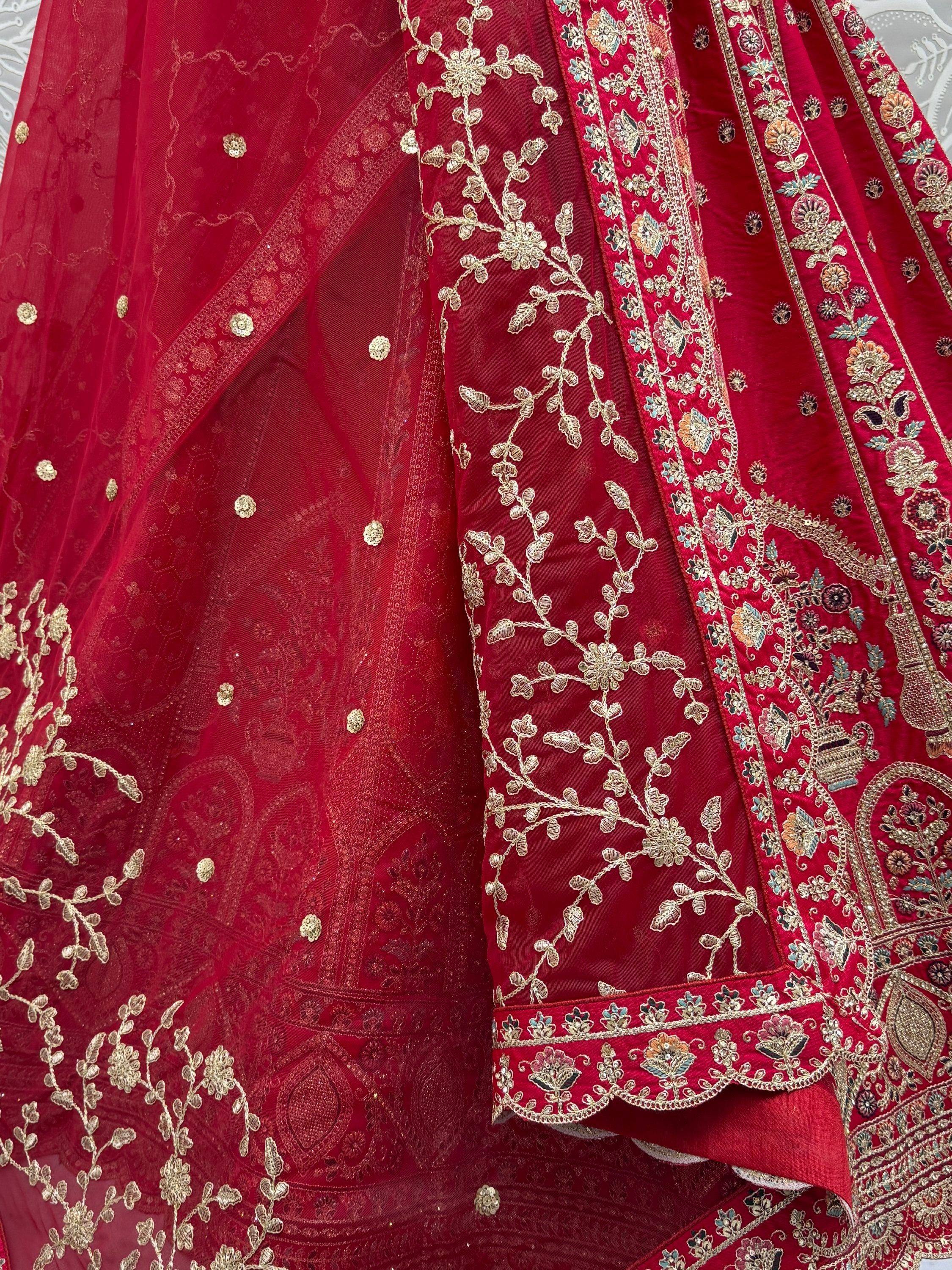 Ravishing Red Zari Embroidery Silk Bridal Lehenga Choli With Double Dupatta