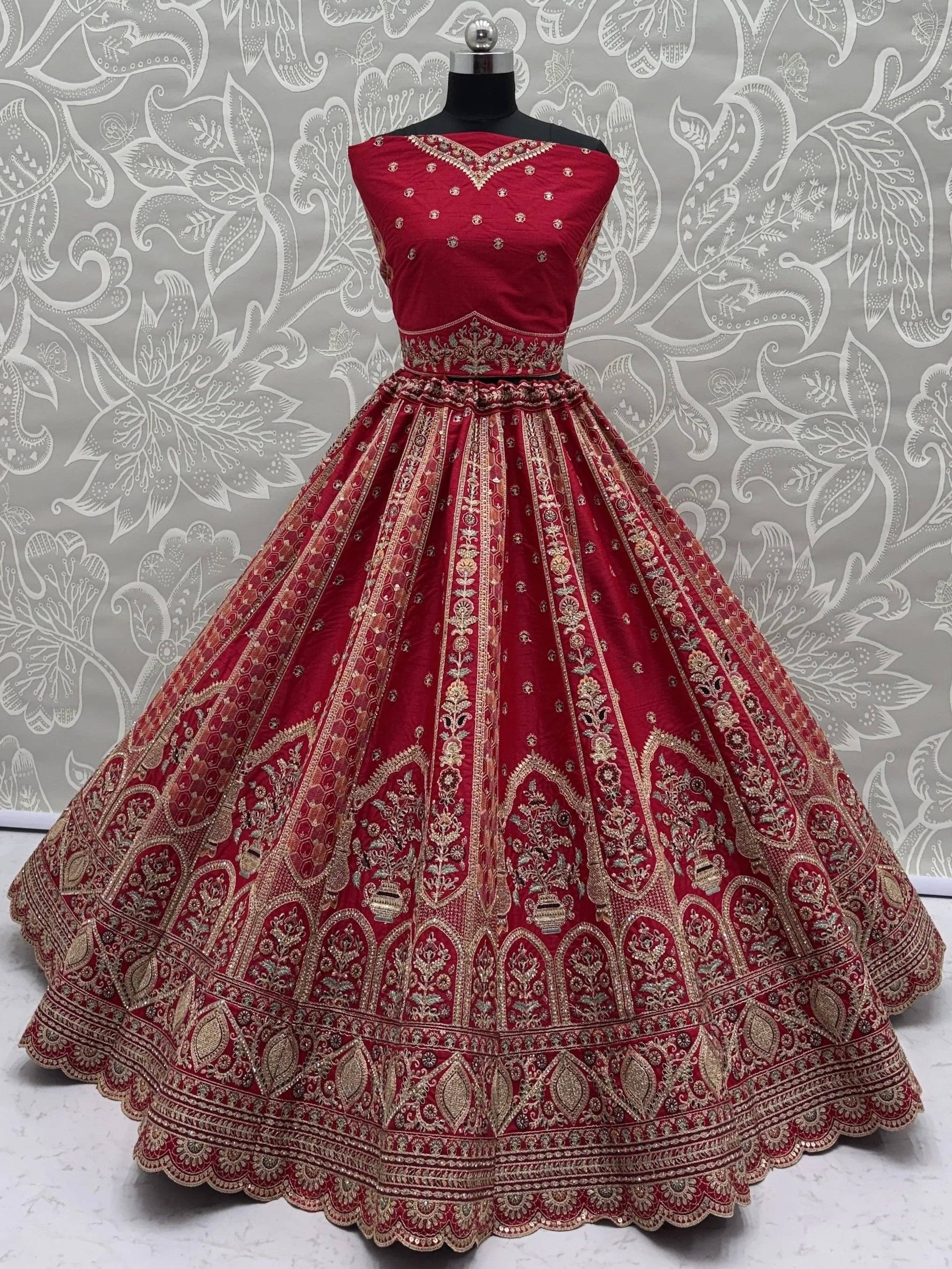 Ravishing Red Zari Embroidery Silk Bridal Lehenga Choli With Double Dupatta