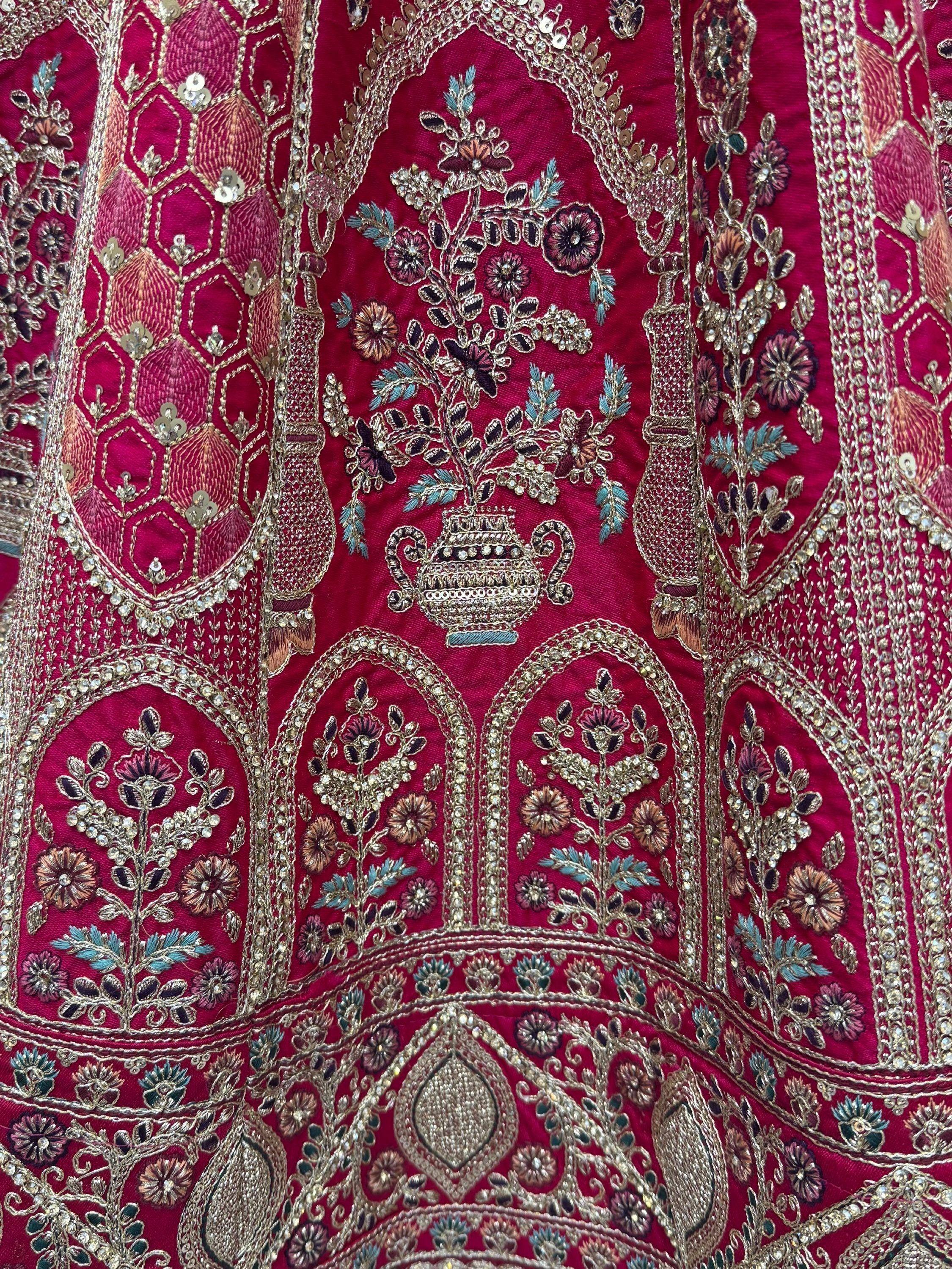 Sparkling Pink Thread Embroidered Silk Bridal Lehenga Choli With Double Dupatta