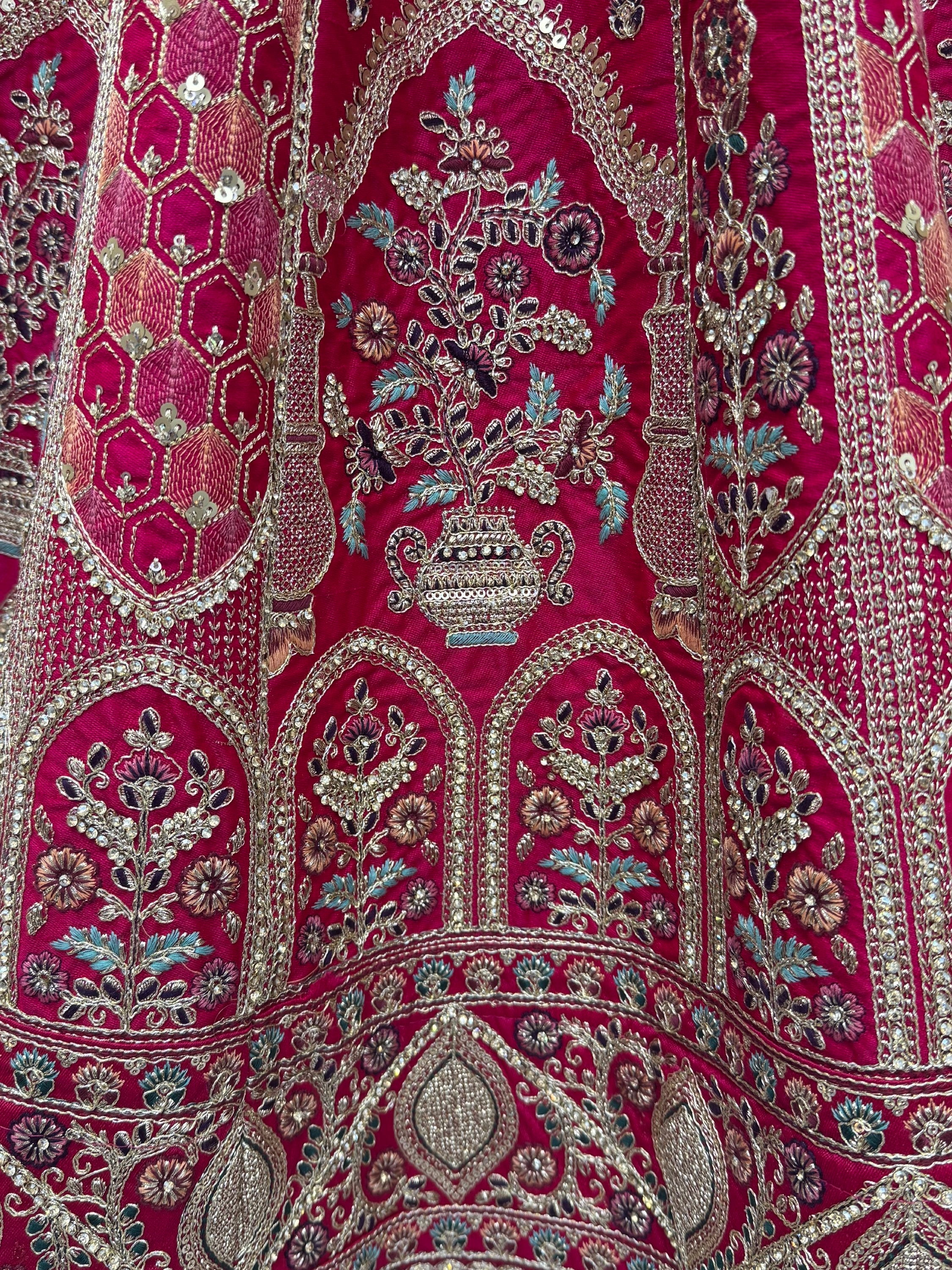 Sparkling Pink Thread Embroidered Silk Bridal Lehenga Choli With Double Dupatta