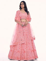 Fascinating Pink Embroidered Soft Net Lehenga Choli