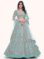 Beautiful Sea Green Embroidered Soft Net Lehenga Choli
