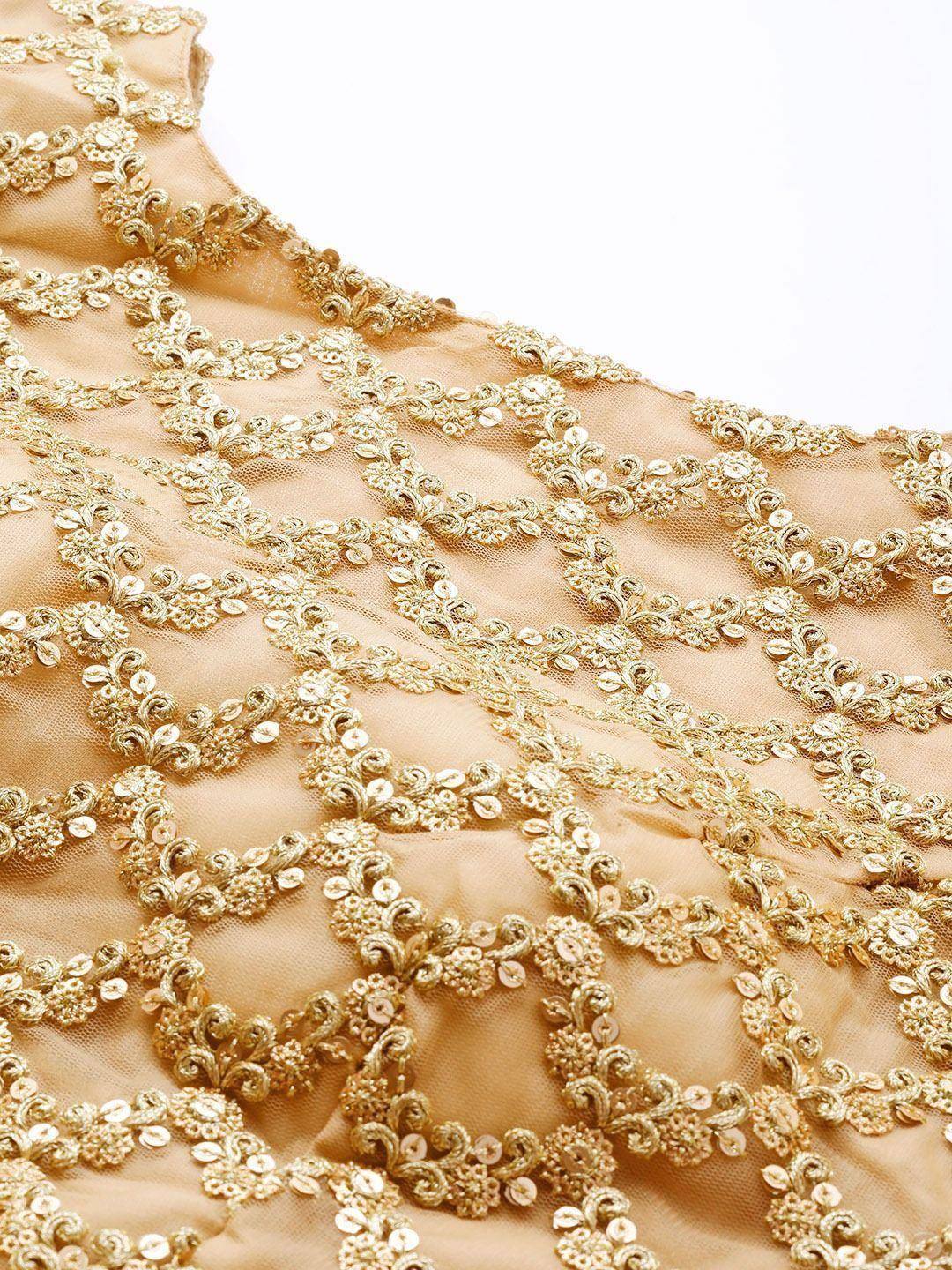 Gold embroidered ethnic blouse with intricate sequin and threadwork detailing