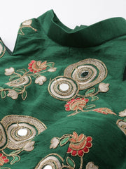 Peach & Green Embroidered Semi-Stitched Lehenga & Unstitched Blouse with Dupatta