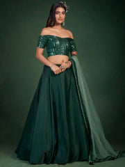 Lavish Green Taffeta Silk Party Wear Lehenga With Embroidered Choli