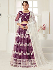 Magnetic Wine Thread Embroidered Net Festival Wear Lehenga Choli