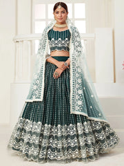 Captivating Green Thread Embroidered Net Festival Wear Lehenga Choli