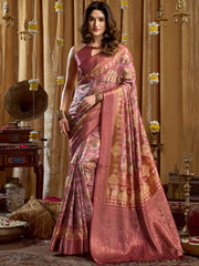 Enchanting Pink Digital Printed Silk Function Wear Saree With Blouse