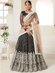 Adorable Black Thread Embroidered Net Festival Wear Lehenga Choli