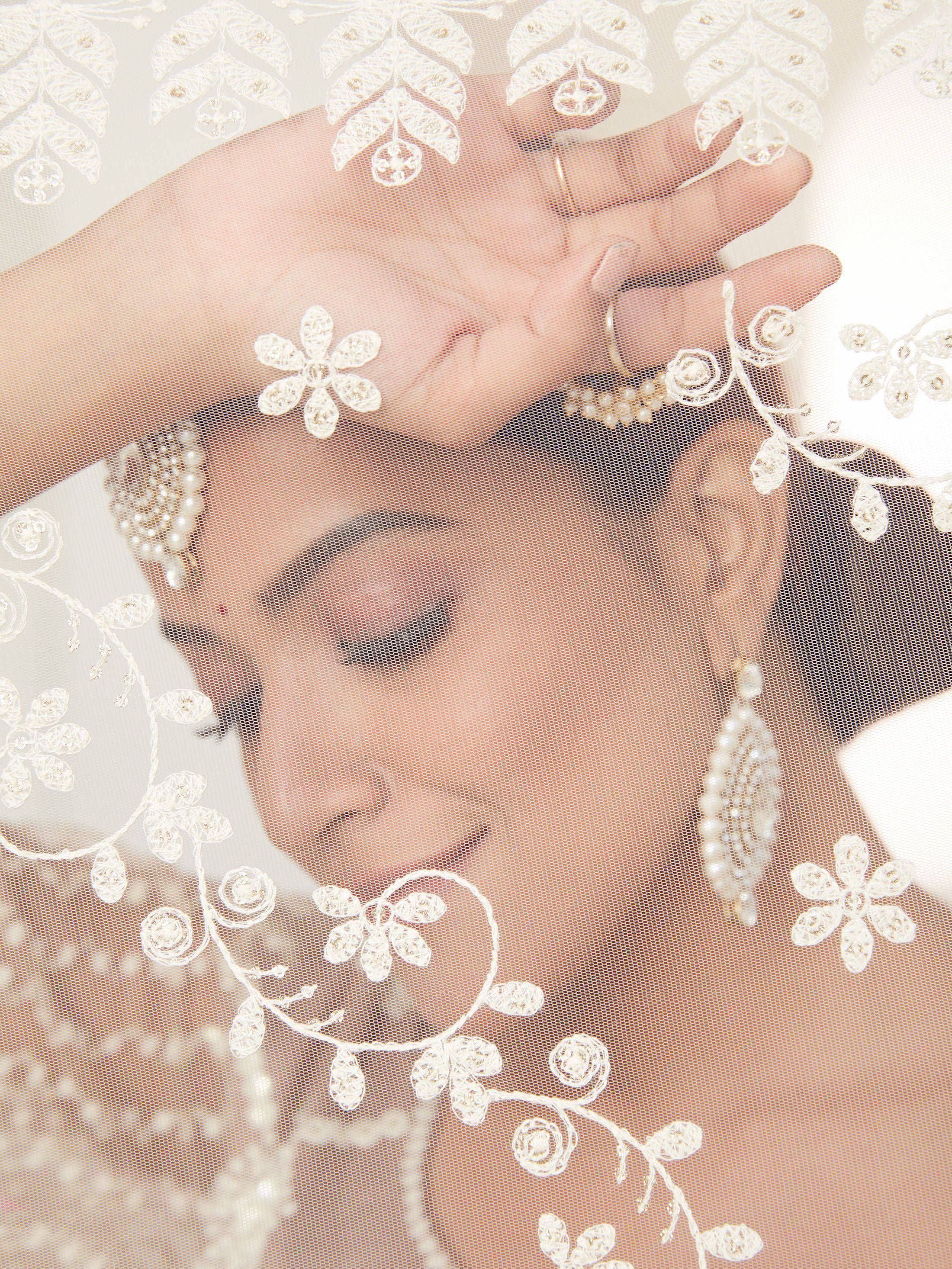 Elegant white embroidered net dupatta with floral motifs for Indian ethnic wear