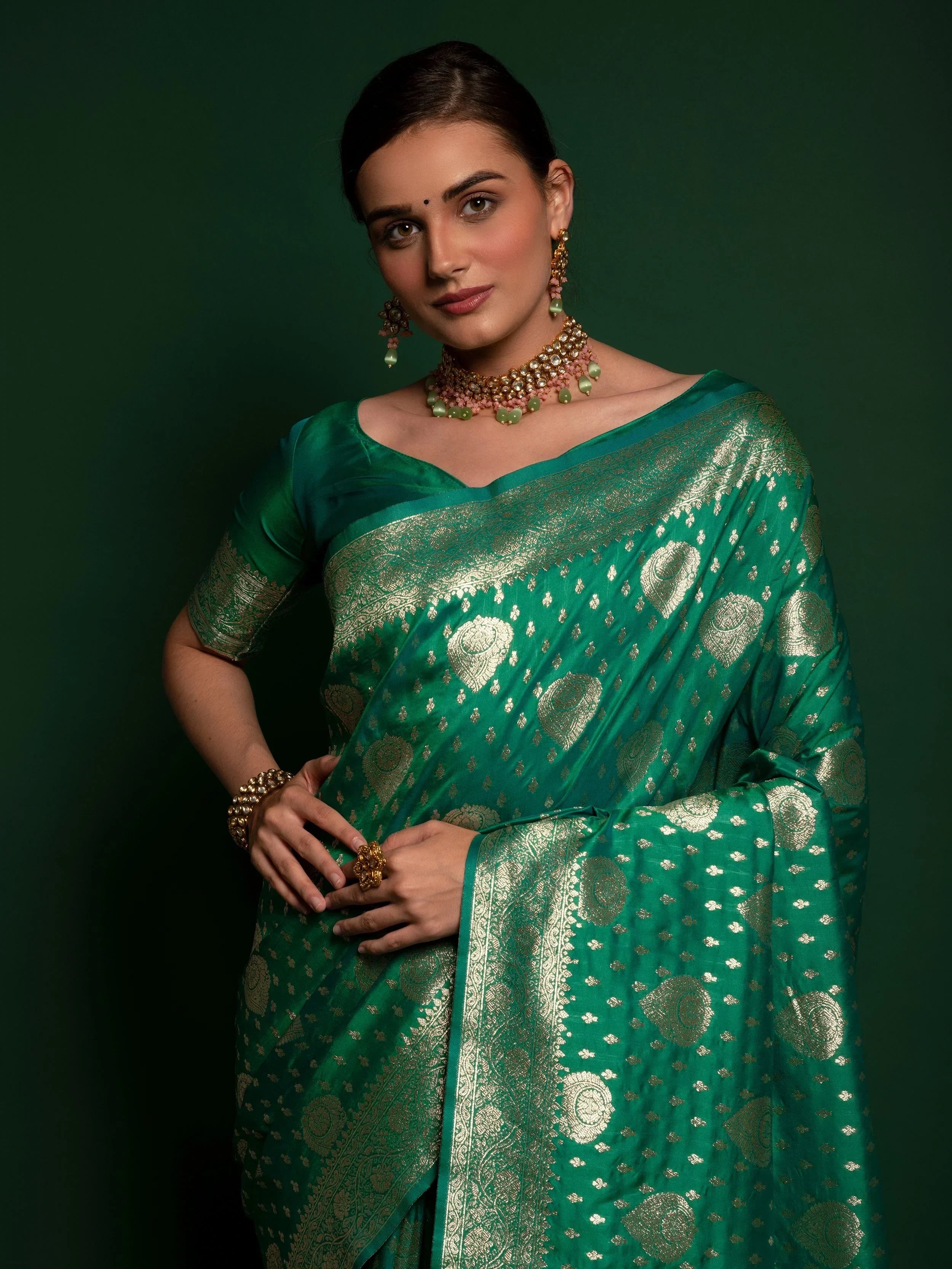 Ravishing Green Zari Weaving Silk Festival Wear Saree With Blouse
