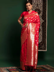 Captivating Red Zari Weaving Silk Wedding Wear Saree With Blouse
