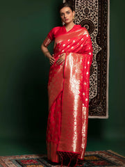 Captivating Red Zari Weaving Silk Wedding Wear Saree With Blouse