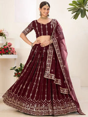 Incredible Maroon Sequins Embroidered Georgette Lehenga Choli