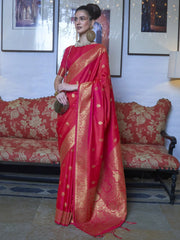 Adorable Pink Zari Weaving Silk Traditional Wear Saree With Blouse