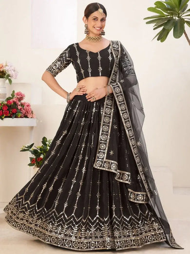 Endearing Black Sequins Embroidered Georgette Lehenga Choli