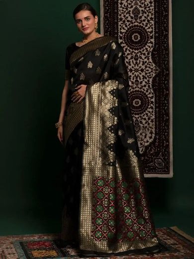 Ravishing Black Heavy Zari Weaving Festival Wear Silk Saree