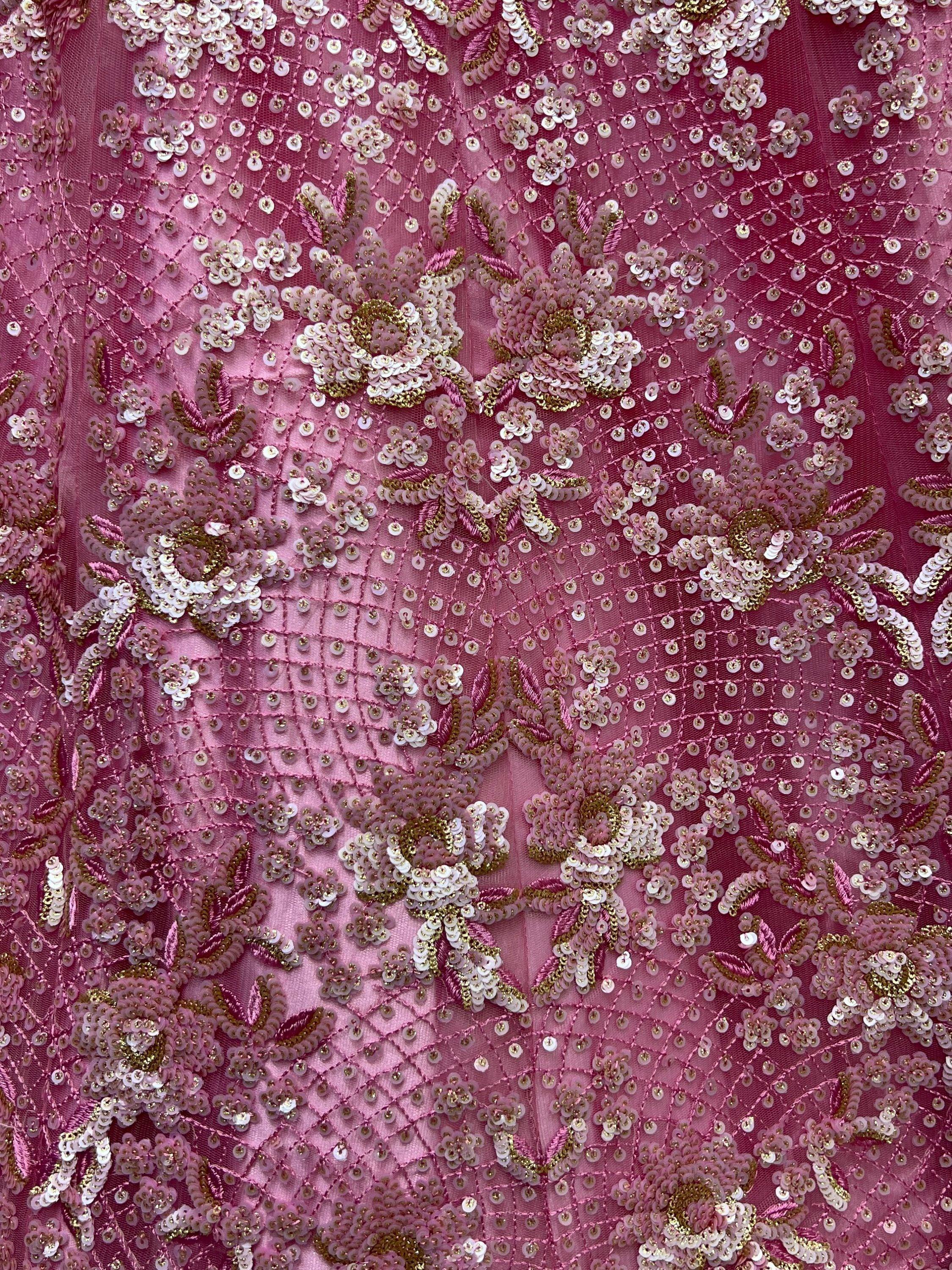 Captivating Pink Sequins Net Bridesmaid Lehenga Choli With Dupatta