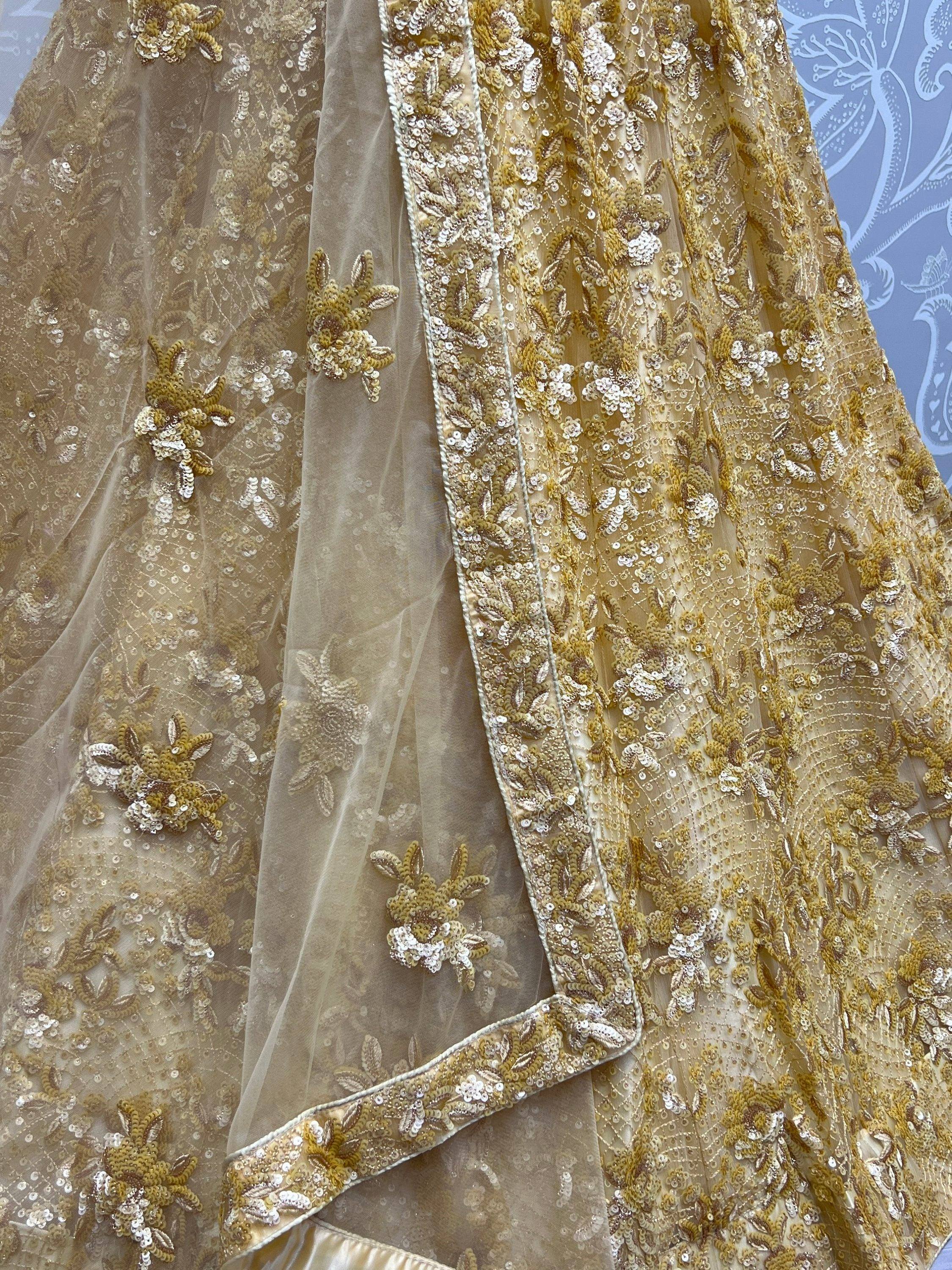 Shiny Yellow Sequins Net Haldi Wear Lehenga Choli With Dupatta