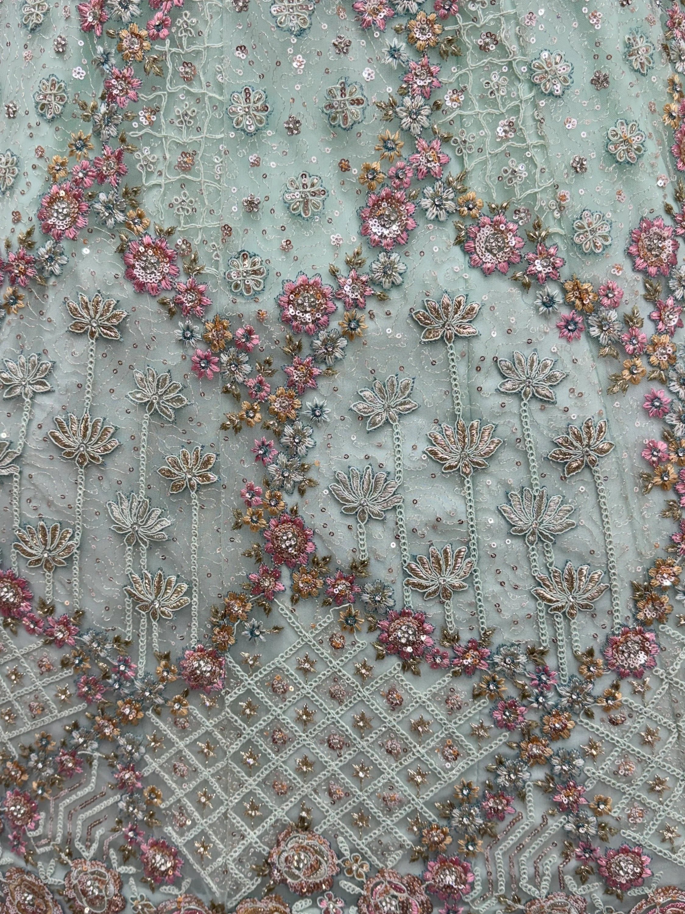 Beautiful Pastel Green Sequins Net Bridesmaid Lehenga Choli