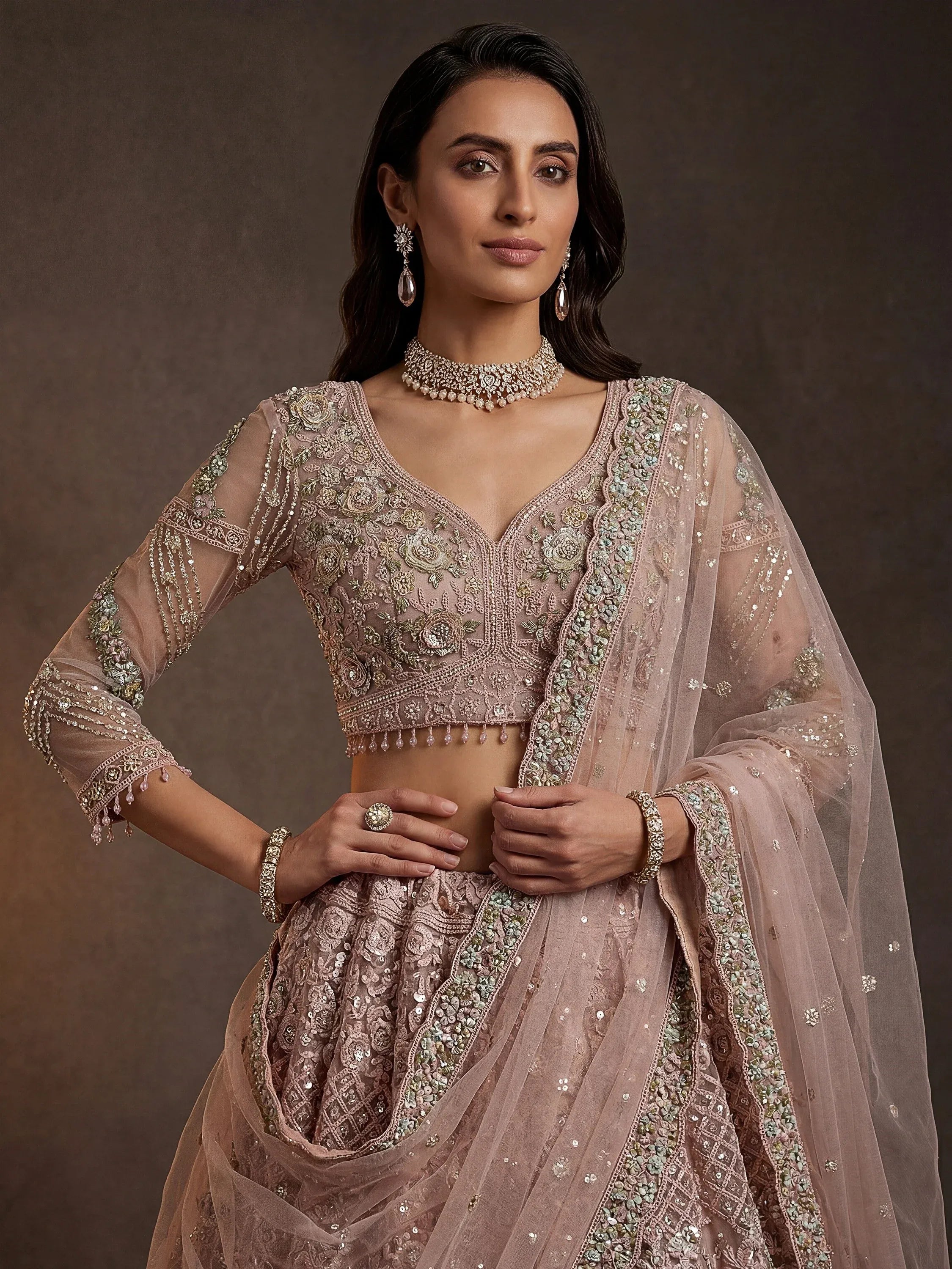 Terrific Pink Dori Embroidery Net Engagement Wear Lehenga Choli