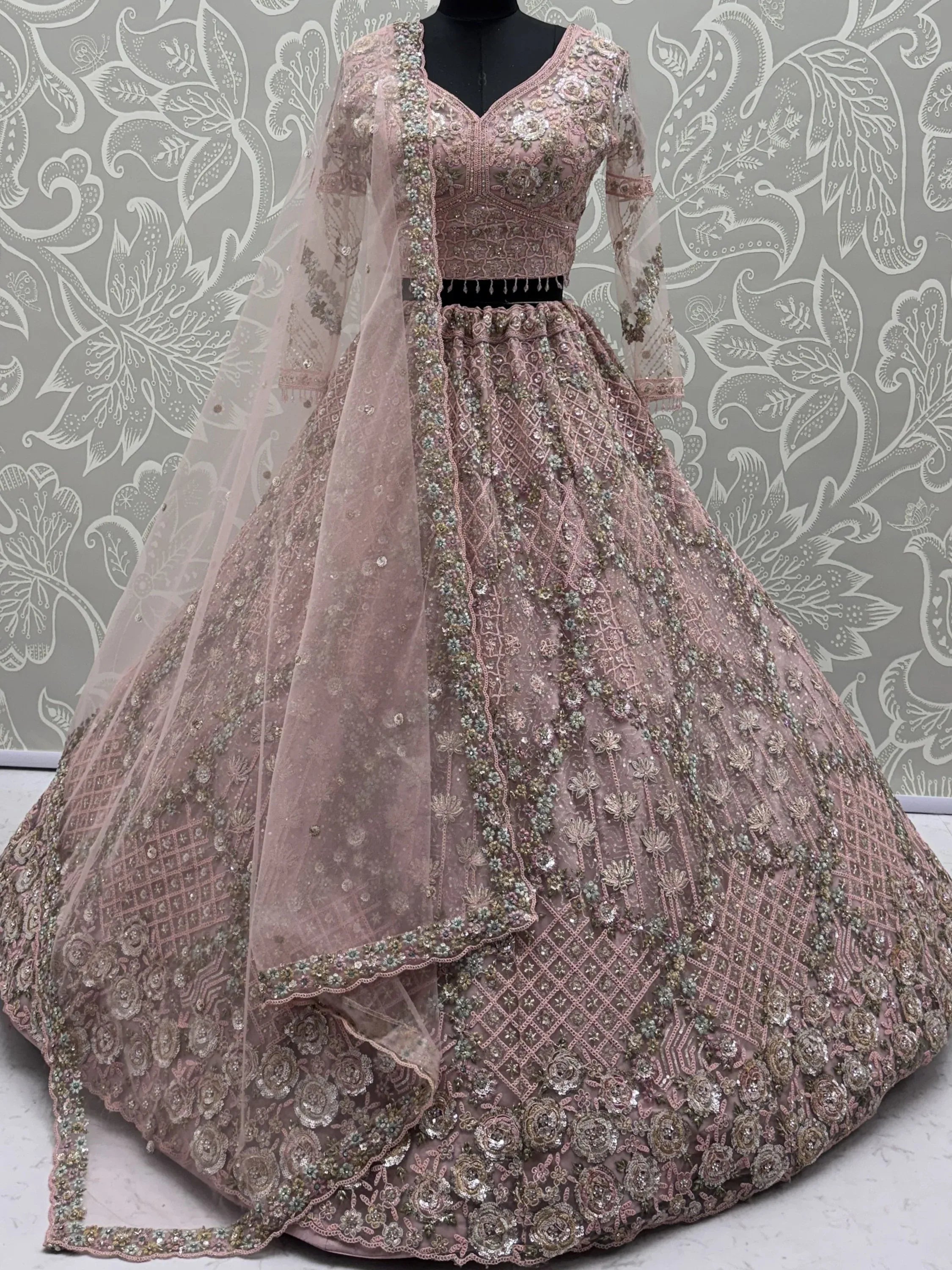 Terrific Pink Dori Embroidery Net Engagement Wear Lehenga Choli