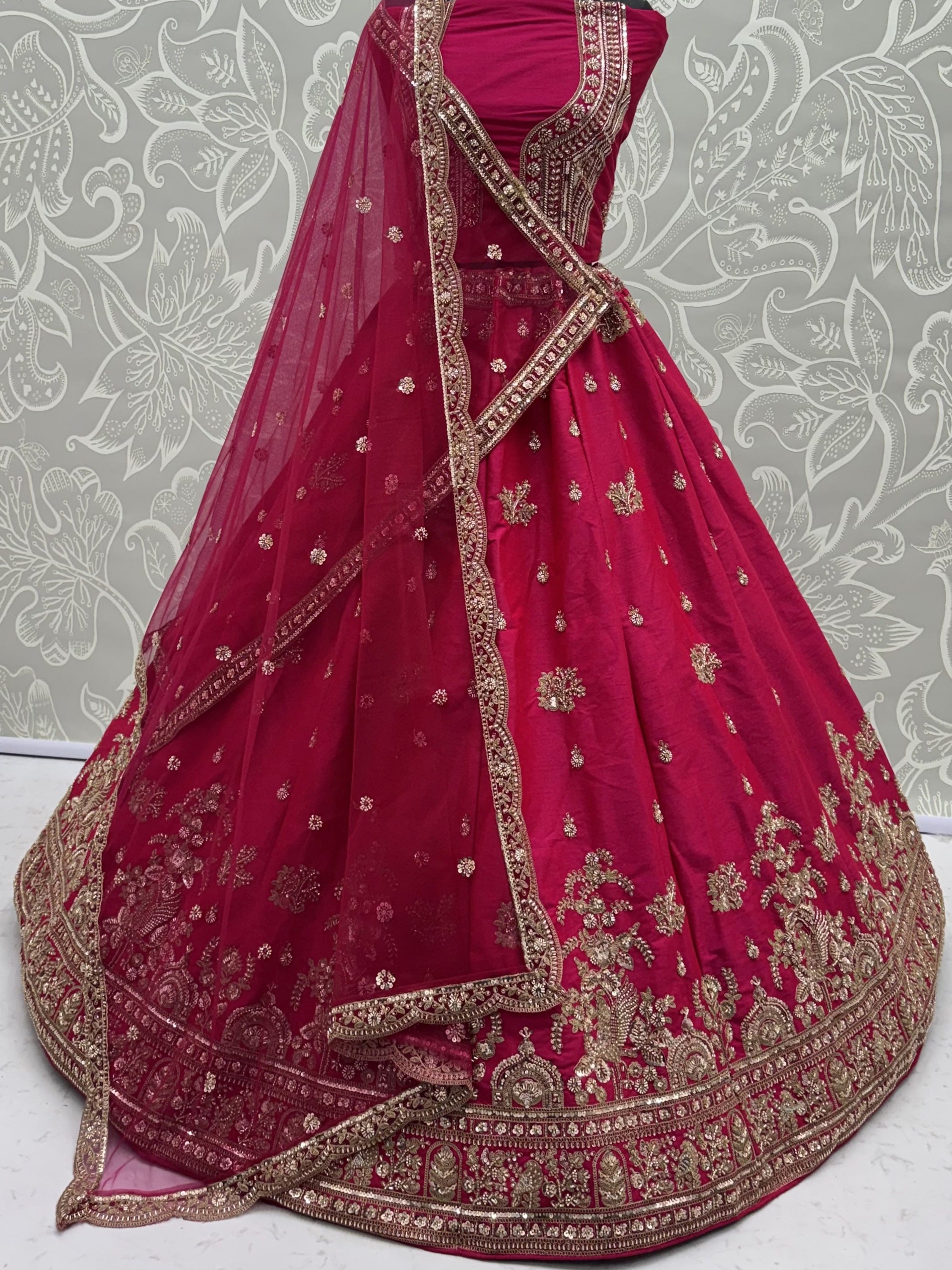 Alluring Rani Pink Silk Bridal Lehenga Choli With Double Dupatta